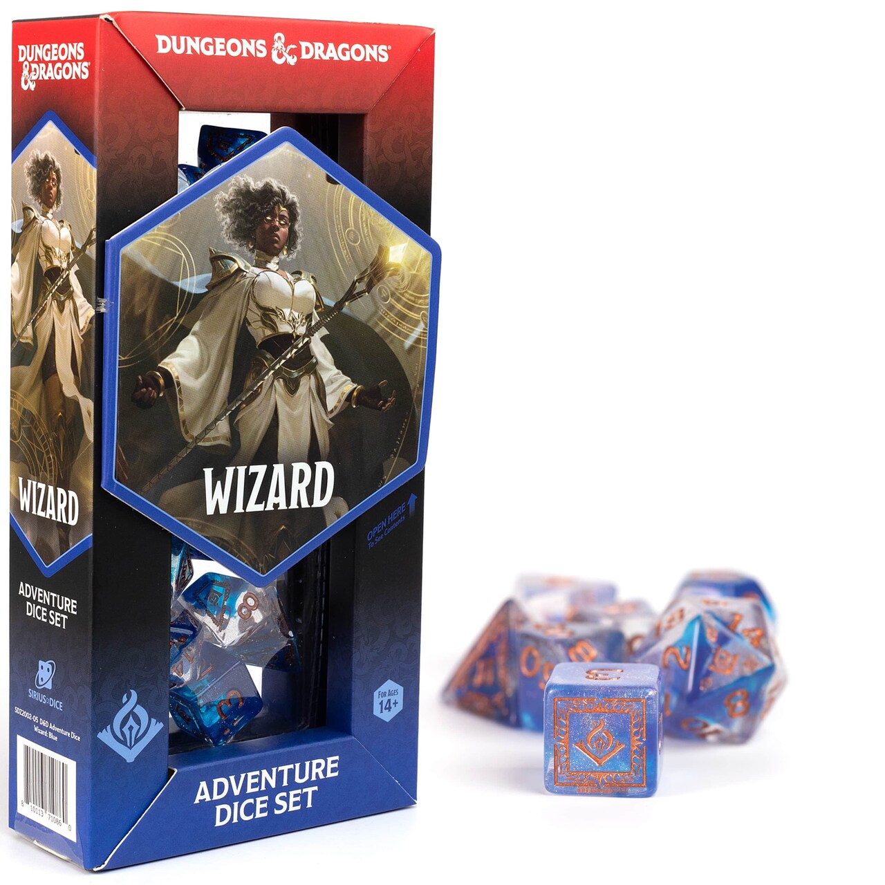 Dungeons & Dragons: D&D Adventure Dice: Wizard - Blue - 16pc RPG Die Set, Class Symbols, Roleplaying Game Accessory, Sirius Dice, Officially Licensed
